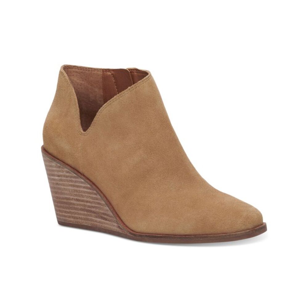 LUCKY BRAND Womens Beige Cut Out Melendi Round Toe Wedge Leather Booties 10 M
